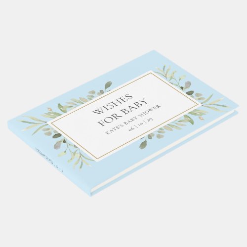 Wishes for Baby Greenery Watercolour Blue Shower Guest Book