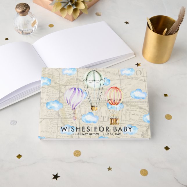 Wishes for Baby | Hot Air Balloon Baby Shower Guest Book (Front Open)