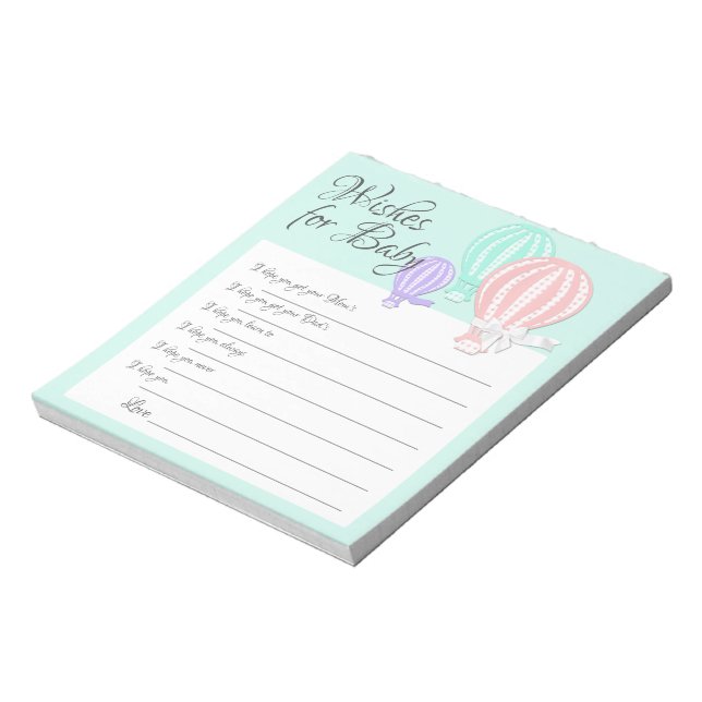 Wishes for Baby Hot Air Balloons Shower Game Notepad (Rotated)