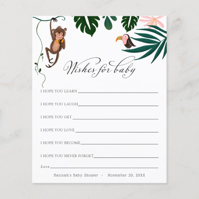 Wishes for Baby Jungle Baby Shower Postcard (Front)