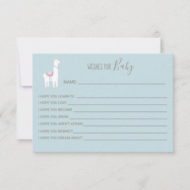Wishes for Baby Llama Baby Shower Boy Cute Blue (Front)