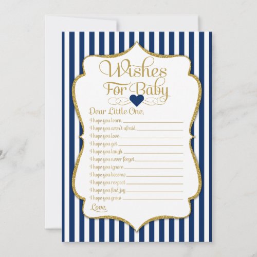 Wishes For Baby Navy Blue Gold Baby Shower Game Advice Card