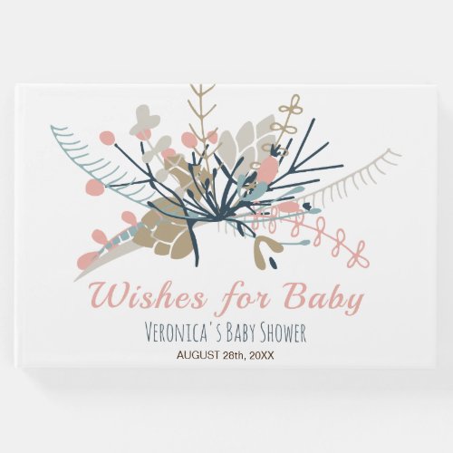 Wishes for Baby Peach Pastel Botanical Baby Shower Guest Book