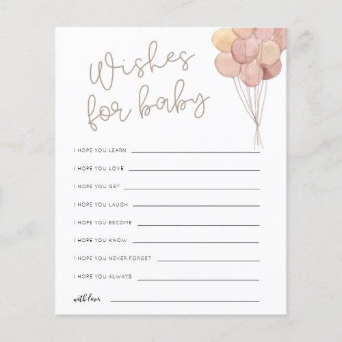 Wishes for Baby Pink Balloons Advice Card