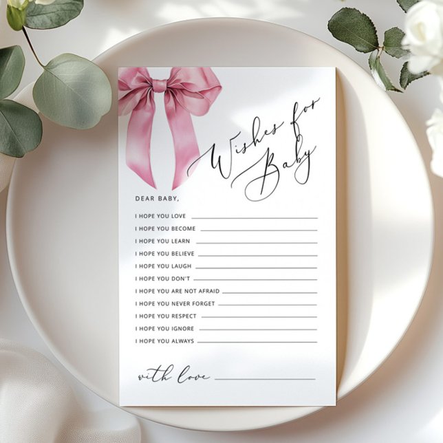 Wishes for baby Pink Bow Baby shower card (Creator Uploaded)