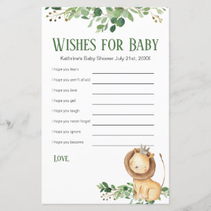 Wishes for Baby Prince Lion Greenery Floral 