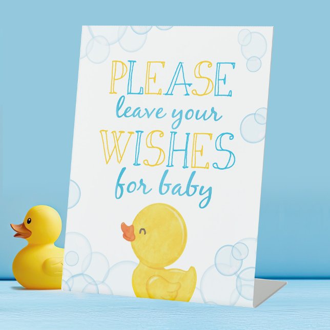 Wishes for Baby Rubber Duck Baby Shower Pedestal Sign (Wishes for Baby Rubber Duck Baby Shower Advice for Baby Sign)