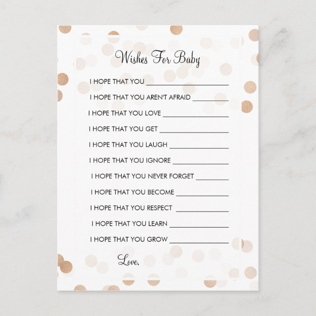 Wishes For Baby Shower Copper Foil Glitter Lights Advice Card (Front)