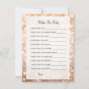 Wishes For Baby Shower Copper Glitter Lights Advice Card