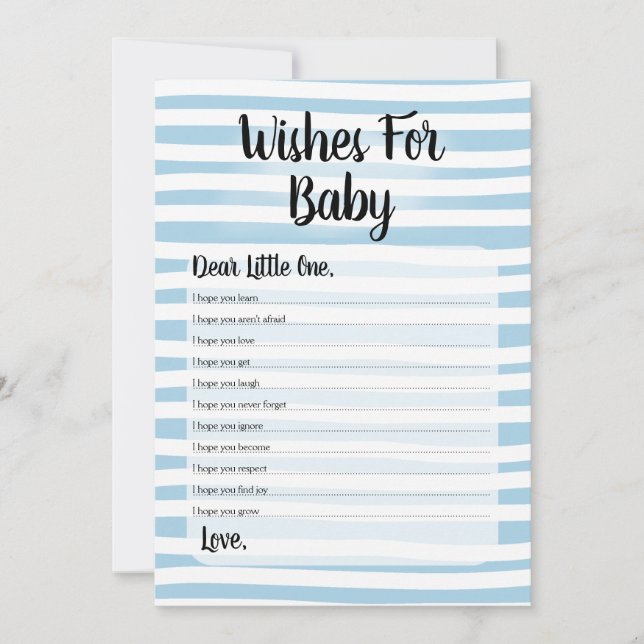 Wishes For Baby Shower Game Blue White Invitation (Front)