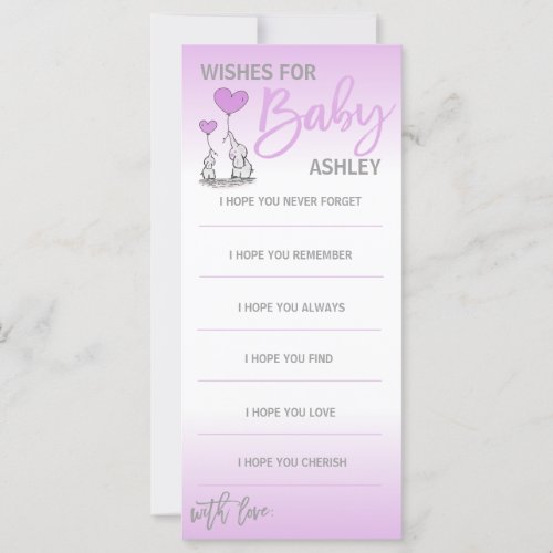 Wishes for BABY Shower Lavender Purple Elephant