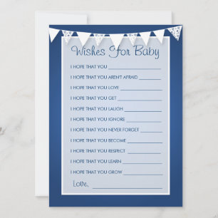 Wishes For Baby Shower Love Bunting Blue Advice Card