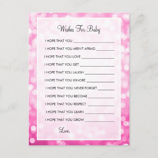 Wishes For Baby Shower Pink Glitter Lights Advice Card Zazzle Com