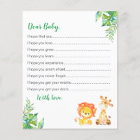 Wishes for Baby Shower Safari Jungle Advice Cards