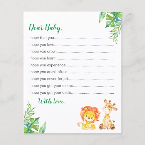 Wishes for Baby Shower Safari Jungle Advice Cards