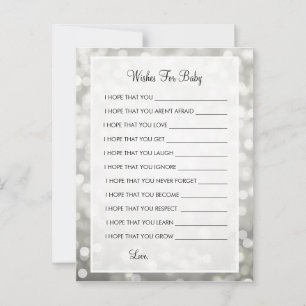 Wishes For Baby Shower Silver Glitter Lights Advice Card