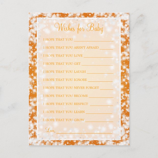 Wishes For Baby Shower Winter Sparkle Orange Invitation Postcard (Front)