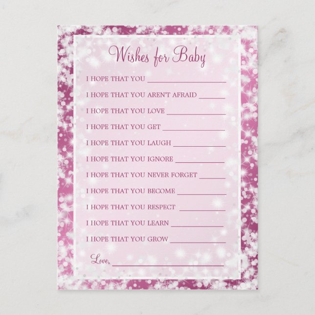 Wishes For Baby Shower Winter Sparkle Pink Invitation Postcard (Front)