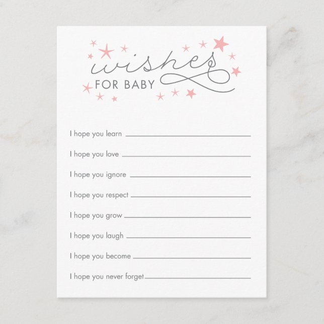 Wishes for Baby Star Baby Shower Game Card (Front)