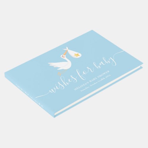 Wishes for Baby Stork Star Baby Boy Blue Shower Guest Book