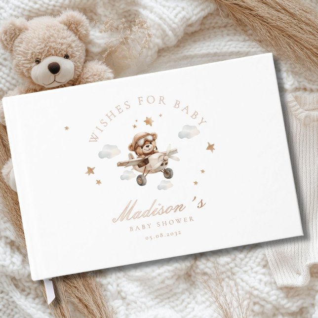 Wishes for Baby! Teddy Bear & Airplane Foil Guest Book (Personalized "Wishes for Baby!" Teddy Bear & Airplane Foil Guest Book.)
