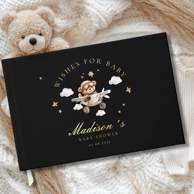 Wishes for Baby! Teddy Bear & Airplane Foil Guest Book (Personalized "Wishes for Baby!" Teddy Bear & Airplane Foil Guest Book.)