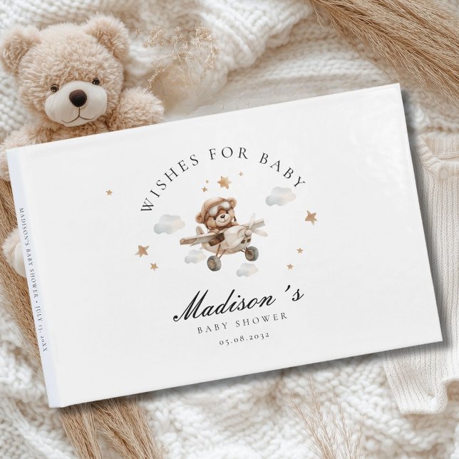 Wishes for Baby! Teddy Bear & Airplane Guest Book (Personalized "Wishes for Baby!" Baby Shower, Guest Book. For Baby Boy and Girl.)