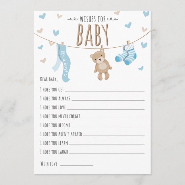 Wishes for Baby Teddy Bear Blue Boy Game card (Front)