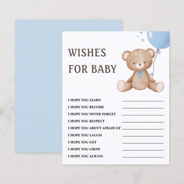 Wishes for Baby | Teddy Bear Boy Baby Shower Game  (Front/Back)
