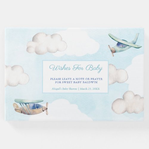 Wishes For Baby Toy Airplanes Clouds Baby Shower Guest Book