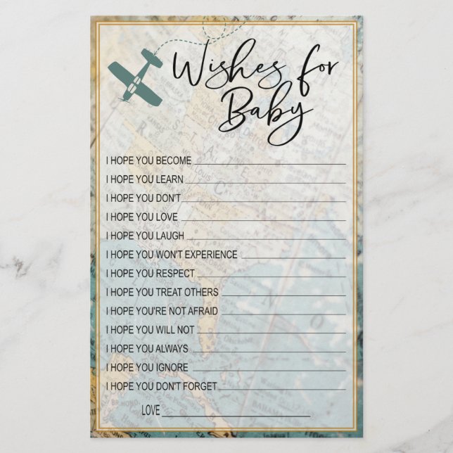 Wishes for Baby Travel Baby Shower Guest Memory (Front)