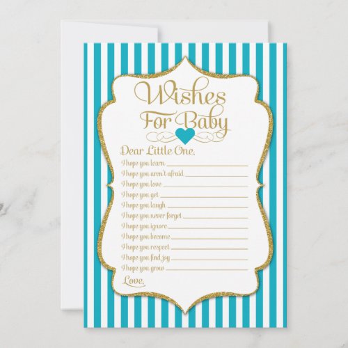 Wishes For Baby Turquoise Gold Baby Shower Game Invitation