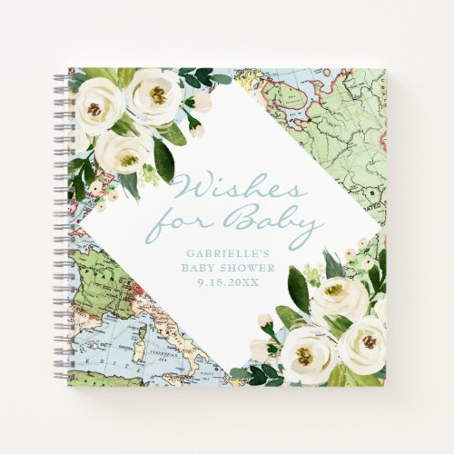 Wishes For Baby Vintage Map Baby Shower Guestbook Notebook