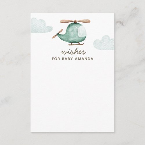 Wishes for baby Watercolor cute helicopter advice Enclosure Card