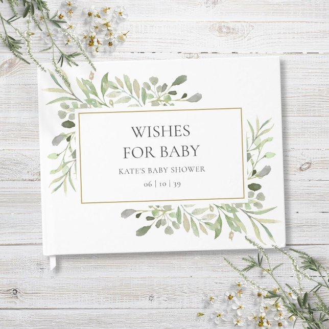 Wishes for Baby Watercolour Greenery Gold Shower Guest Book (Wishes for Baby Watercolour Greenery Gold Shower Guest Book)