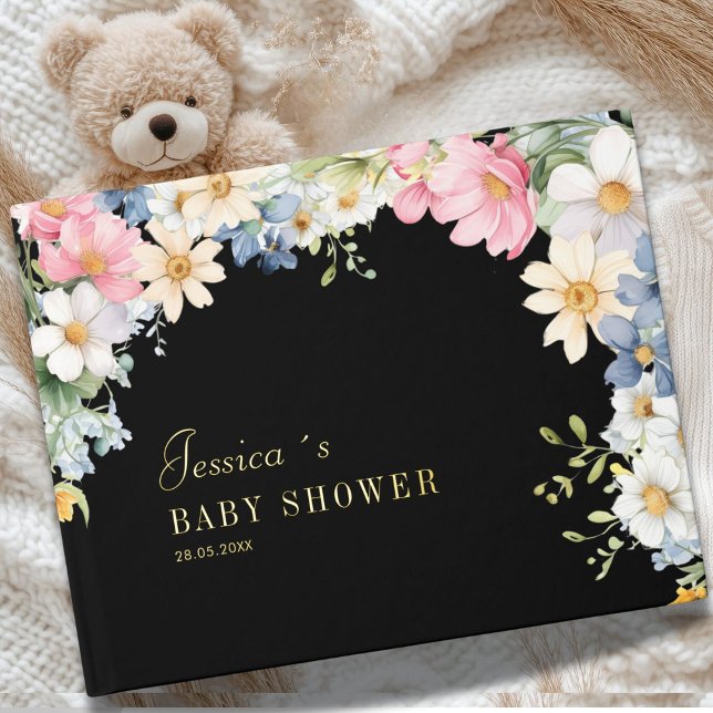 Wishes for Baby! Wildflower, Baby Shower Foil Guest Book (Wishes for Baby! Wildflower, Custom Baby Shower Foil Guest Book.)