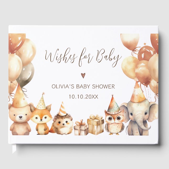 Wishes for Baby Woodland Baby Shower Guest Book (Front)