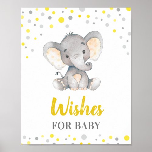 Wishes for Baby Yellow Dots Elephant Baby Shower Poster