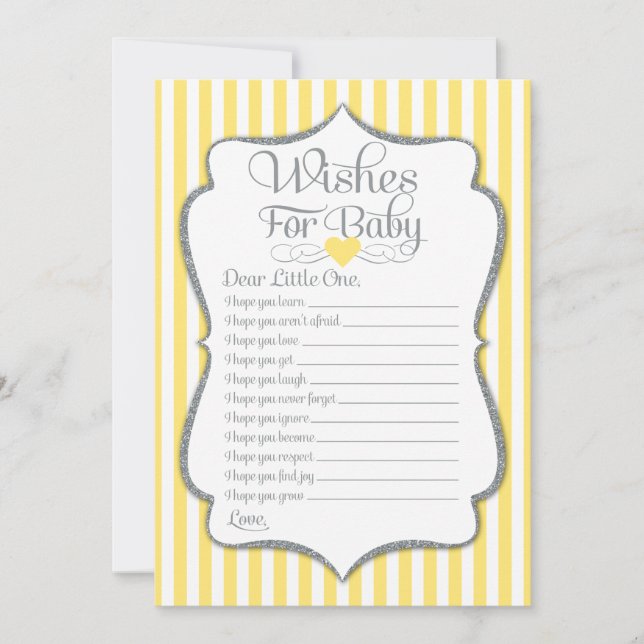 Wishes For Baby Yellow Gray Baby Shower Game Invitation (Front)