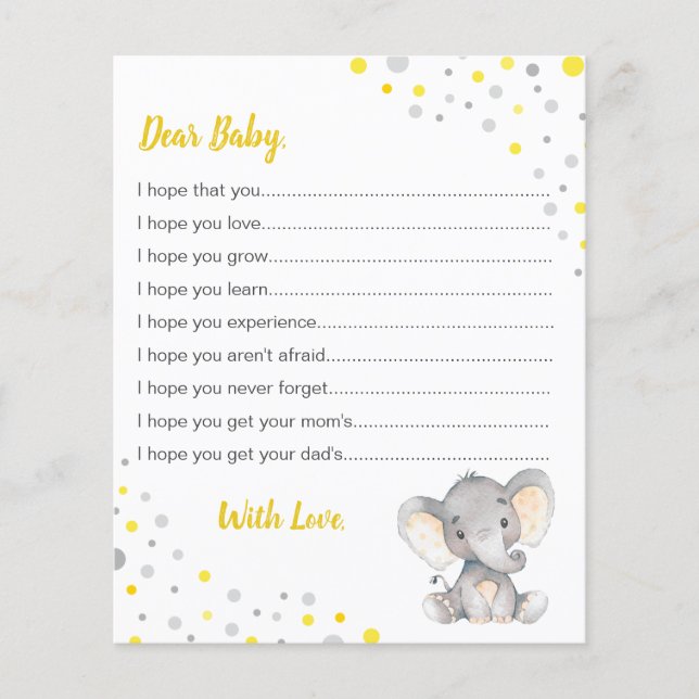 Wishes for Baby Yellow Gray Dot Elephant Shower (Front)
