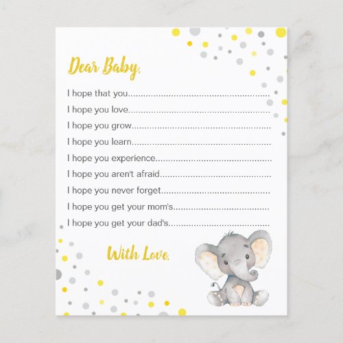 Wishes for Baby Yellow Gray Dot Elephant Shower