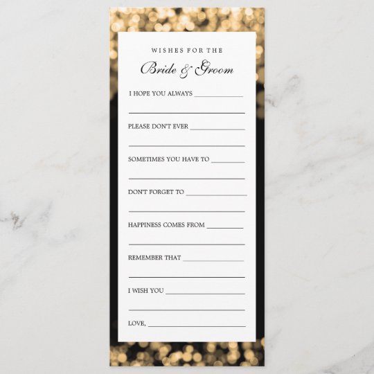 Wishes For Bride And Groom Gold Lights Advice Card Zazzle Com