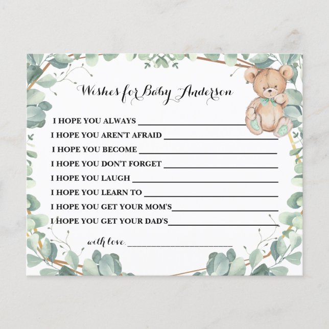 Wishes for Soon to be Mom Bear Greenery Shower Flyer (Front)