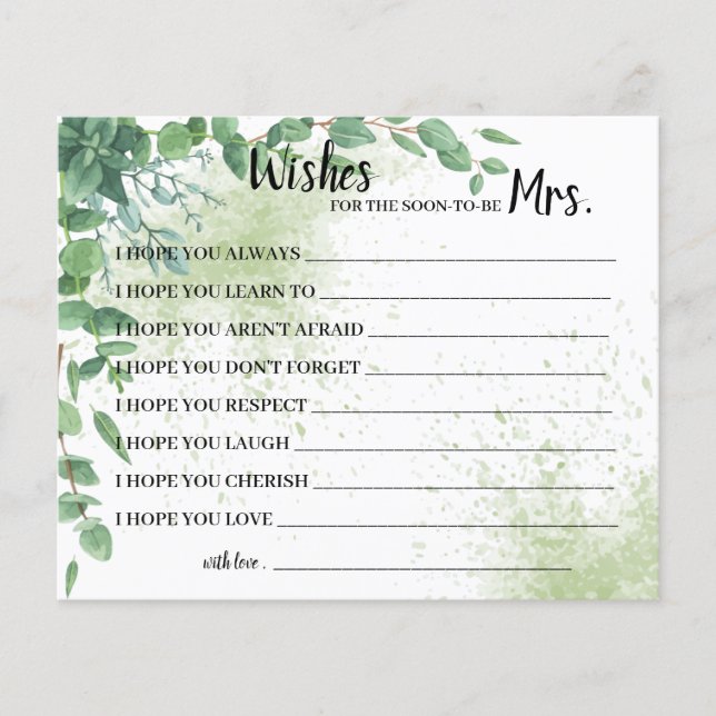 Wishes for Soon to be Mrs Eucalyptus  Shower Card Flyer (Front)
