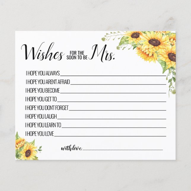 Wishes for Soon to be Mrs Sunflower Shower Card Flyer (Front)