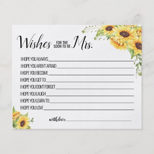 Wishes for Soon to be Mrs Sunflower Shower Card Flyer