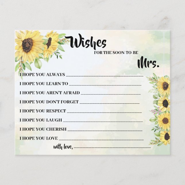 Wishes for Soon to be Mrs Sunflowers Shower Card Flyer (Front)