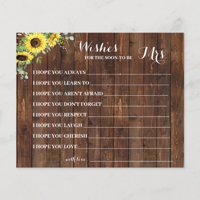 Wishes for Soon to be Mrs Sunflowers Shower Card Flyer (Front)