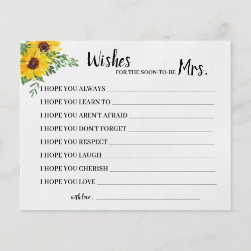 wishes for Soon to be Mrs Sunflowers Shower Card Flyer