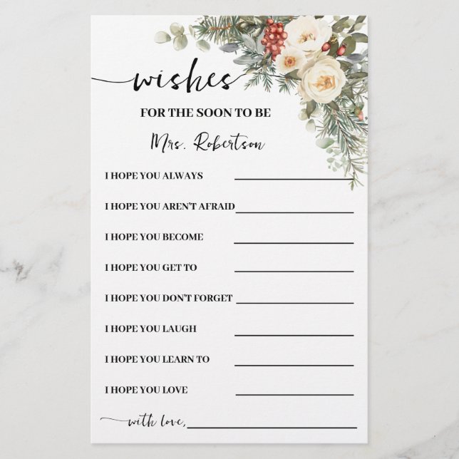 Wishes for Soon to be Mrs Winter Shower Card Flyer (Front)